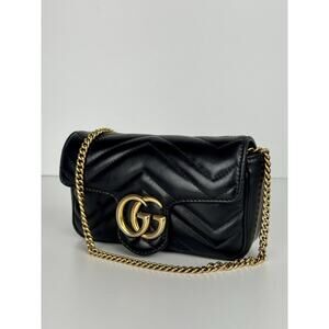Gucci GG Marmont Super Mini Shoulder Bag in Black Matelasse Leather